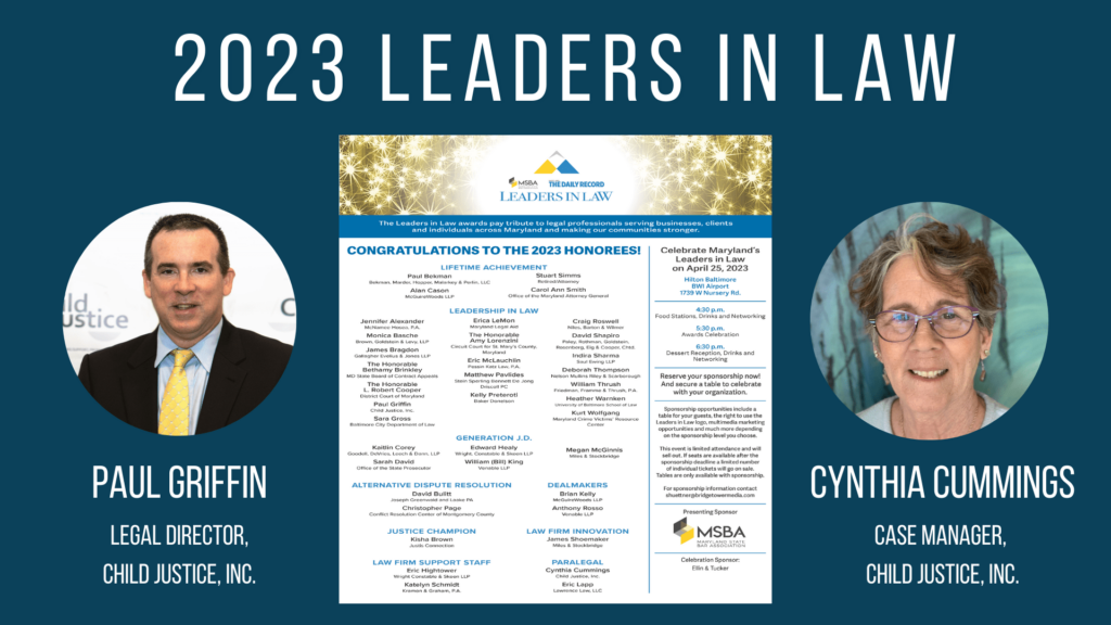 Child Justice’s Legal Director & Case Manager Named To The Daily Record’s 2023 Leaders In Law